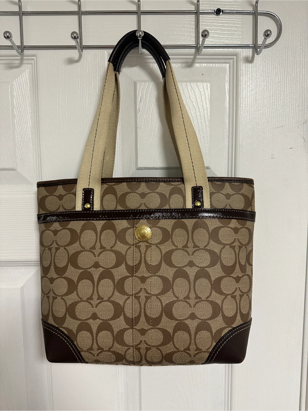Coach Heritage Stripe in Beige/Brown Leather Handbag 🤎 - photo 2