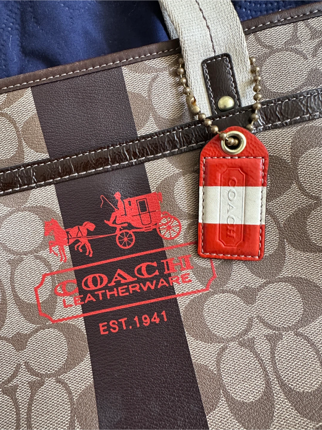 Coach Heritage Stripe in Beige/Brown Leather Handbag 🤎 - photo 5