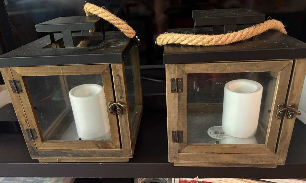 Set of 2 Wooden Lanterns with LED Candles