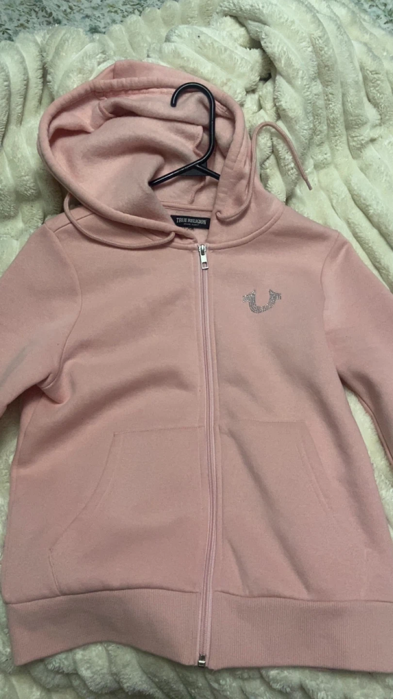True Religion Pink Rhinestone Zip-Up Hoodie