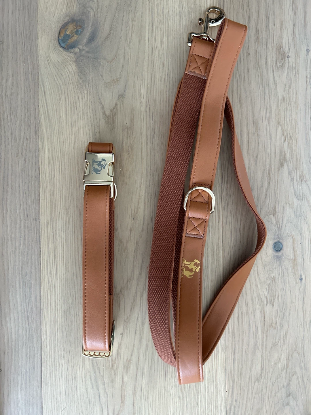 Brown Leather Dog Collar and Leash Set