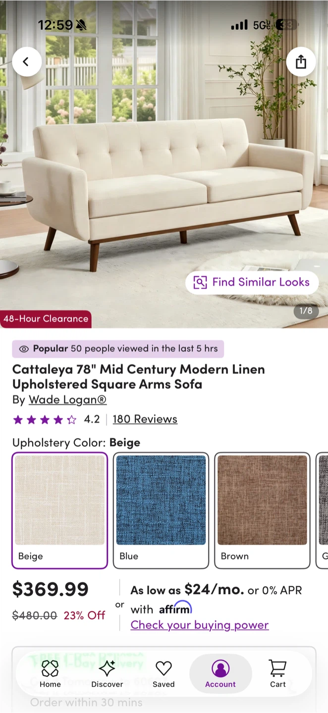 Cattaleya 78" Upholstery Square Arms Sofa