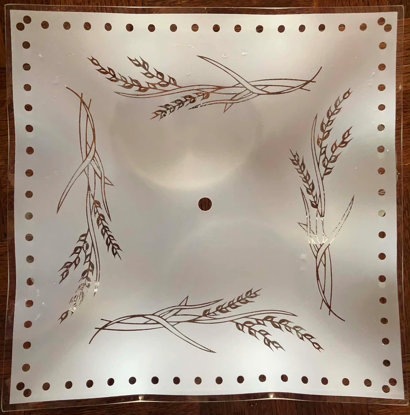 Square Frosted Glass Light Fixture Cover with Wheat Design