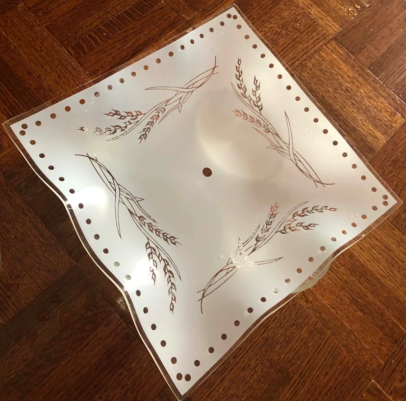 Square Frosted Glass Light Fixture Cover with Wheat Design - photo 2