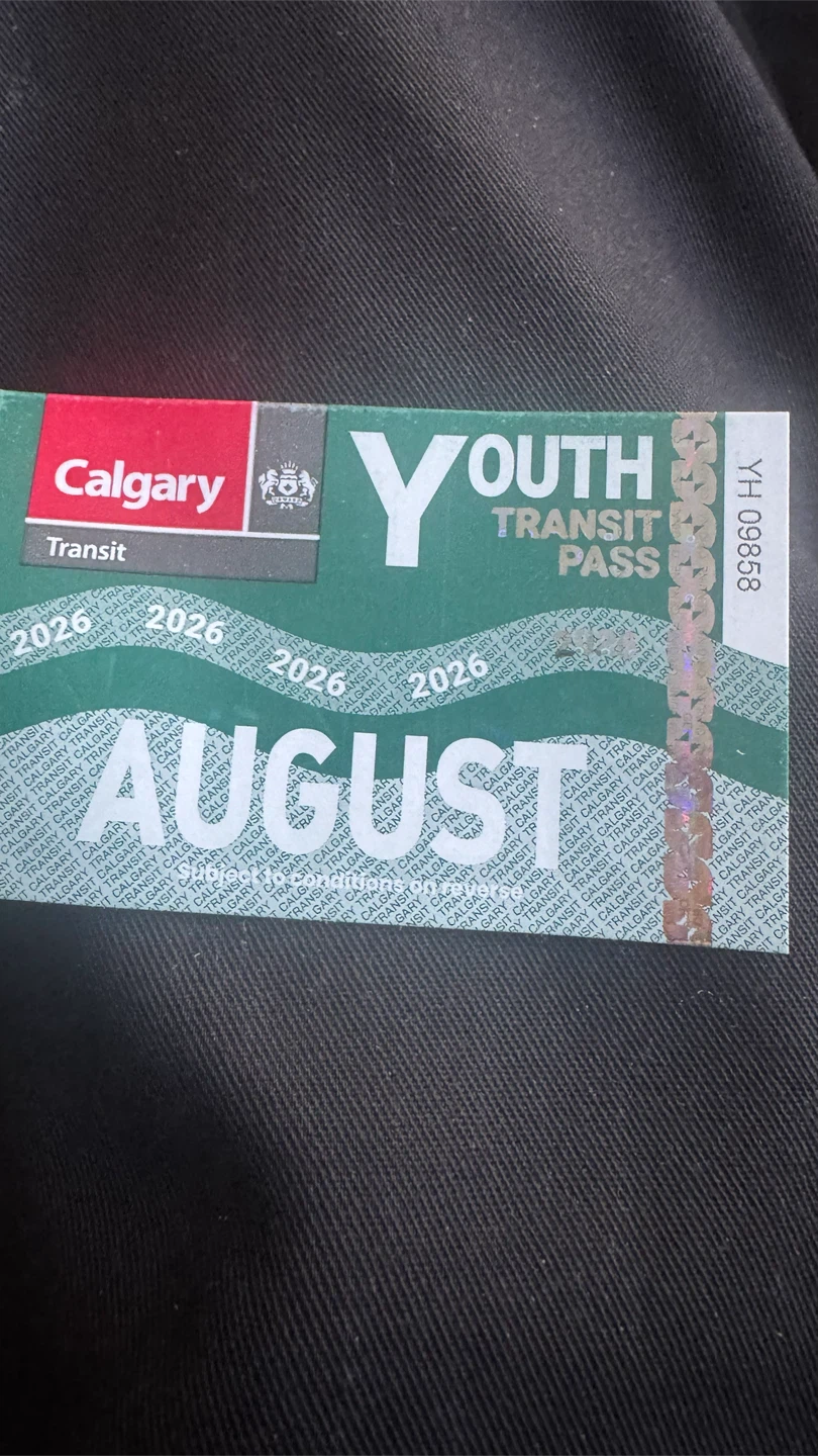 Calgary Transit Youth August Transit Pass