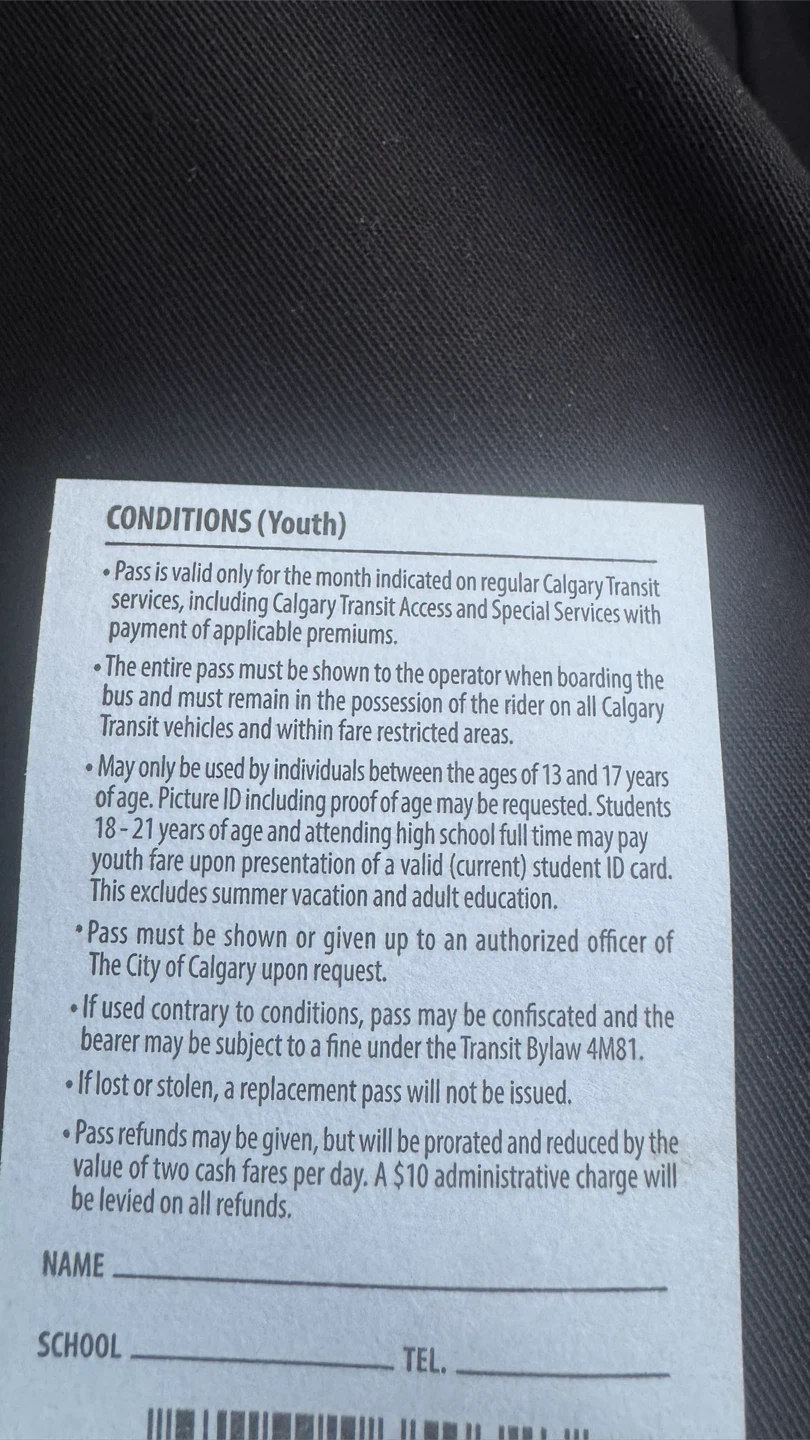 Calgary Transit Youth August Transit Pass - photo 2