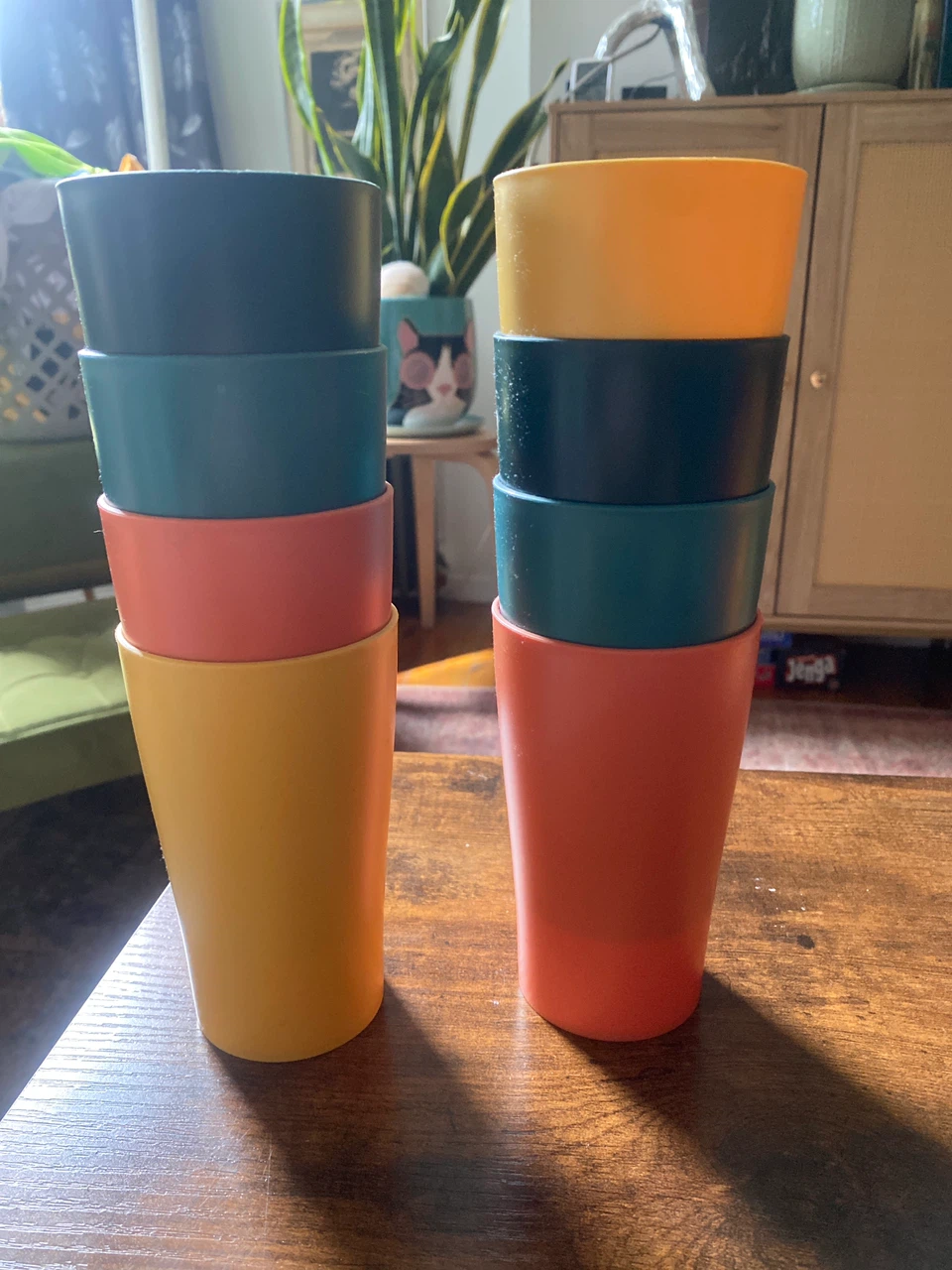 Set of 8 Colorful Tumblers - Orange, Yellow, Teal, Dark Blue
