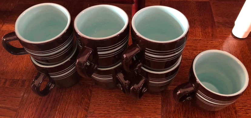 Set of 7 Brown Mugs with Light Blue Interior - photo 2