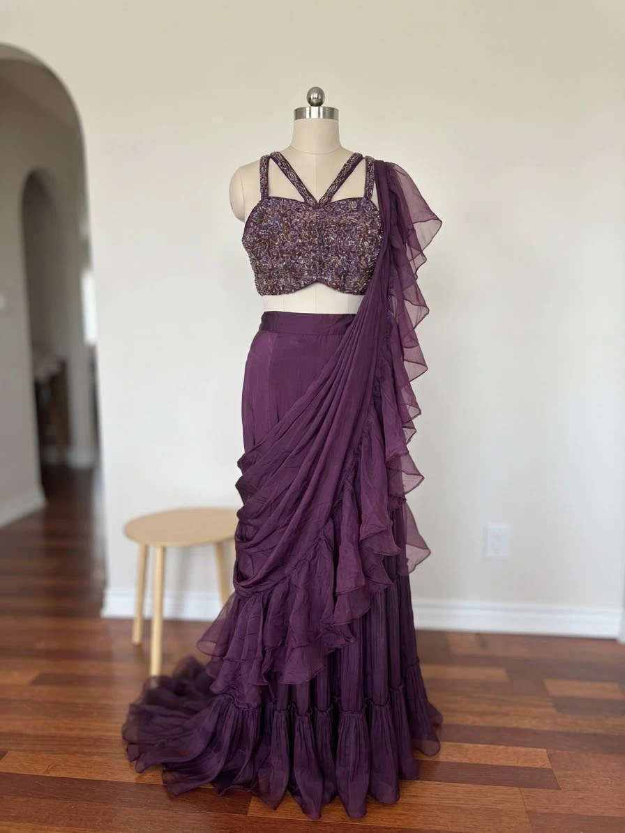 Beaded Sharara set with  ruffle duppatta