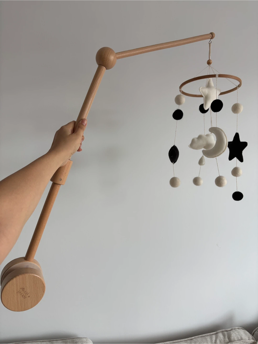 Wooden Baby Mobile with Moon, Stars, and Clouds