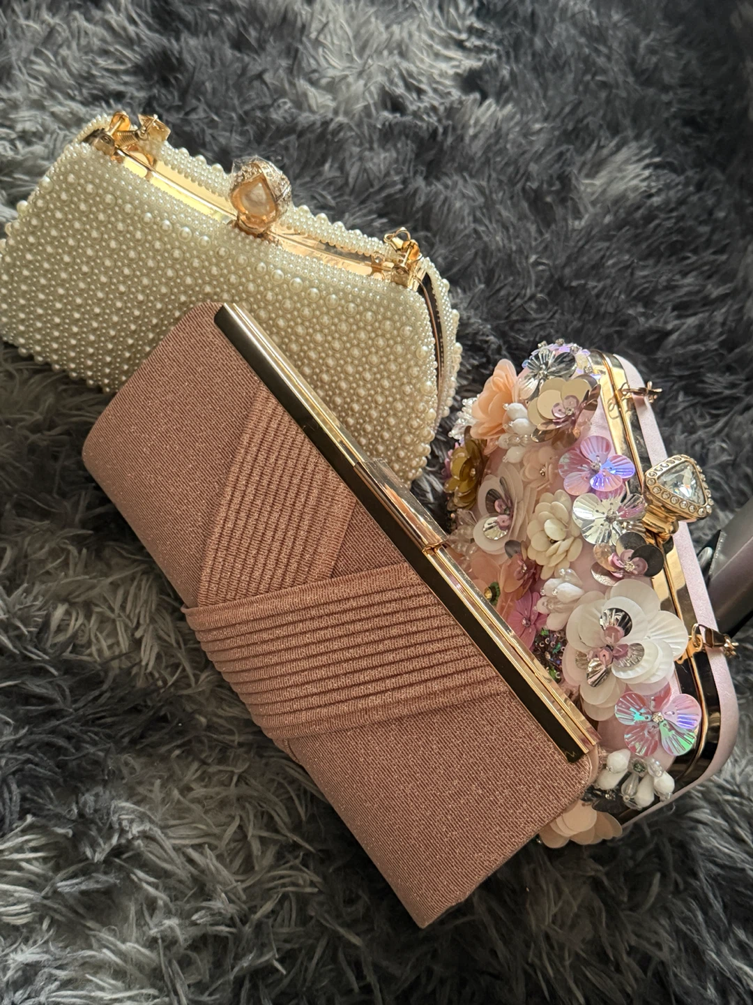 Rose Gold Pleated Evening Clutch