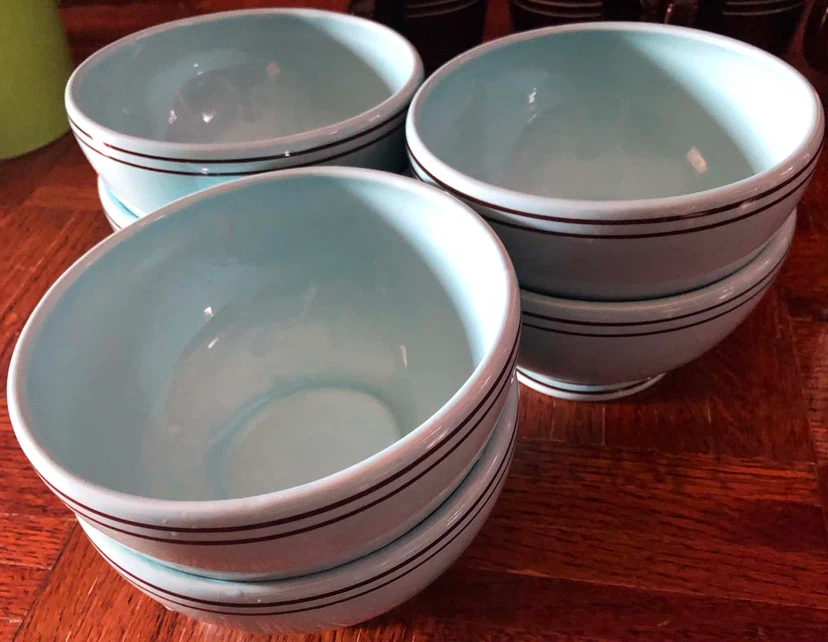 Set of 6Light Blue Ceramic Bowls with Dark Stripes - photo 2