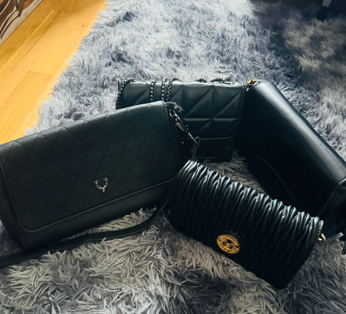 Set of 4 Black Faux Leather Handbags