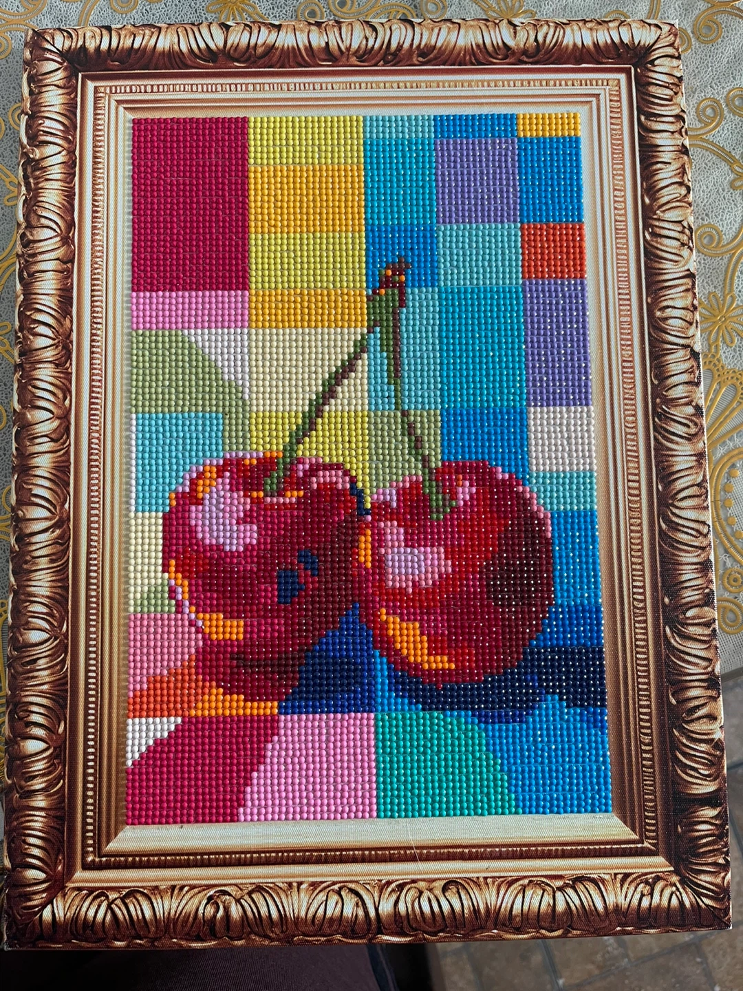 completed and Framed Cherry diamond painting