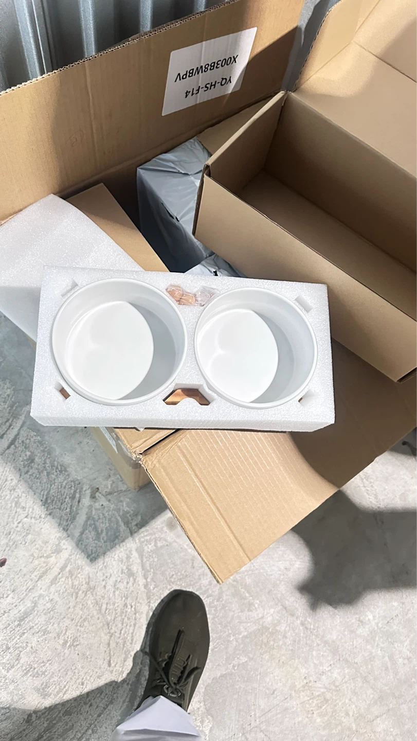 White Ceramic Pet Bowls with Bamboo Stand - photo 2