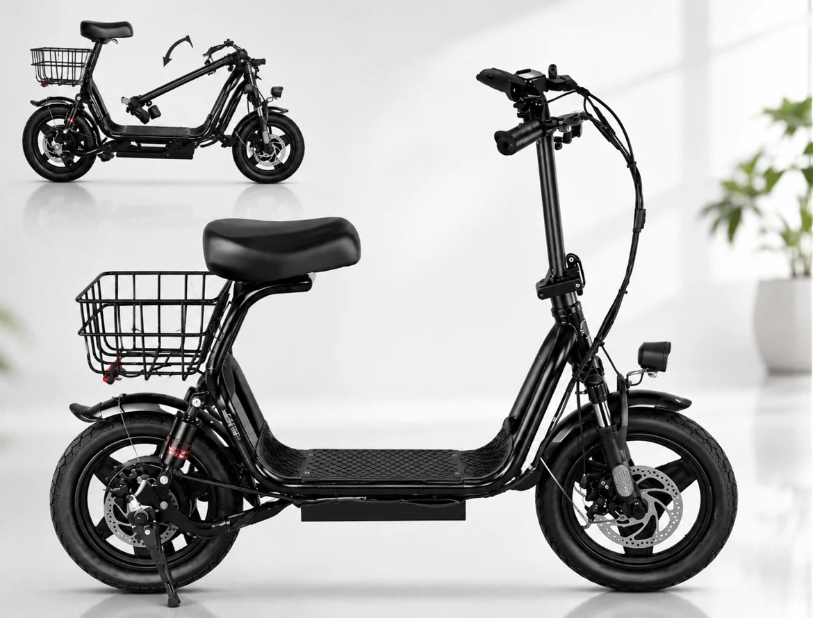new electric scooter, E scooter with seat, led light and basket. - photo 2