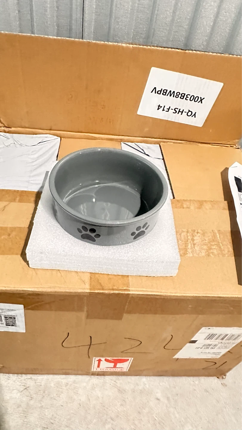 Gray Ceramic Pet Bowl with Paw Prints
