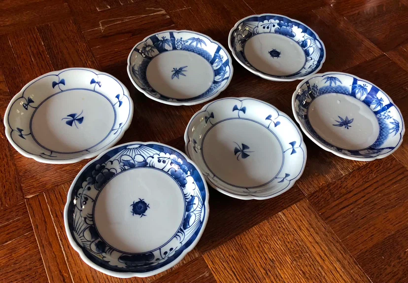 Set of 6 Blue and White Small Plates