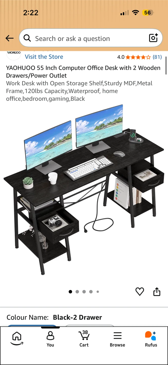 YAOHUOO 55 Inch Computer Desk with 2 Drawers