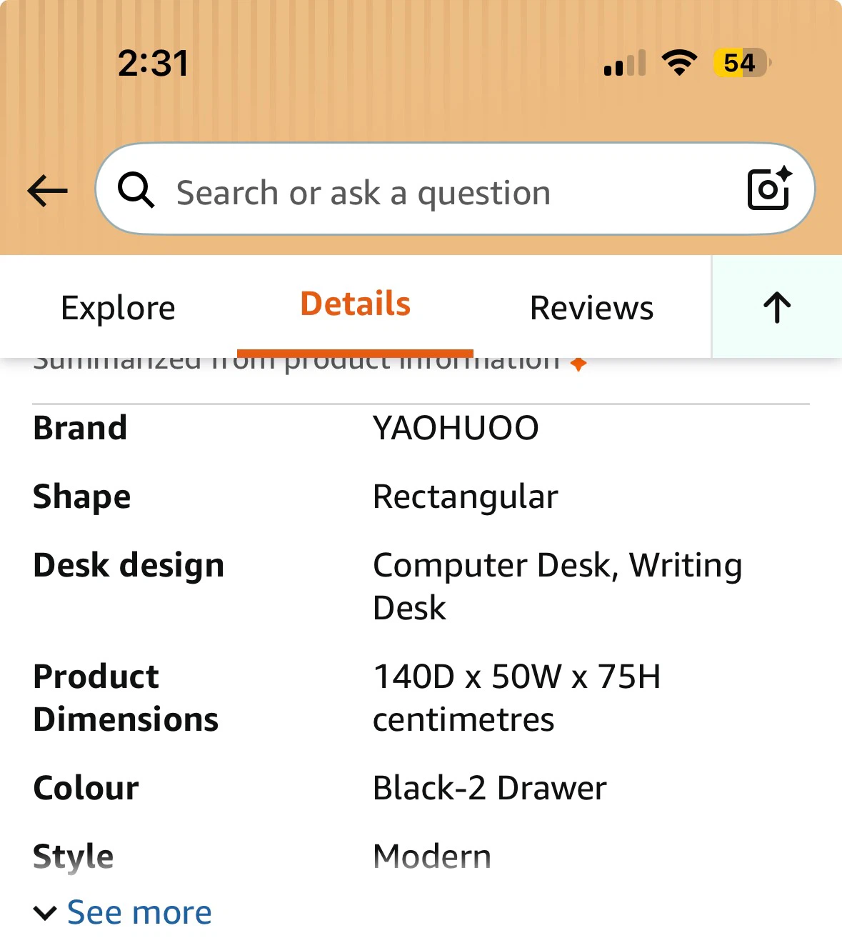YAOHUOO 55 Inch Computer Desk with 2 Drawers - photo 3