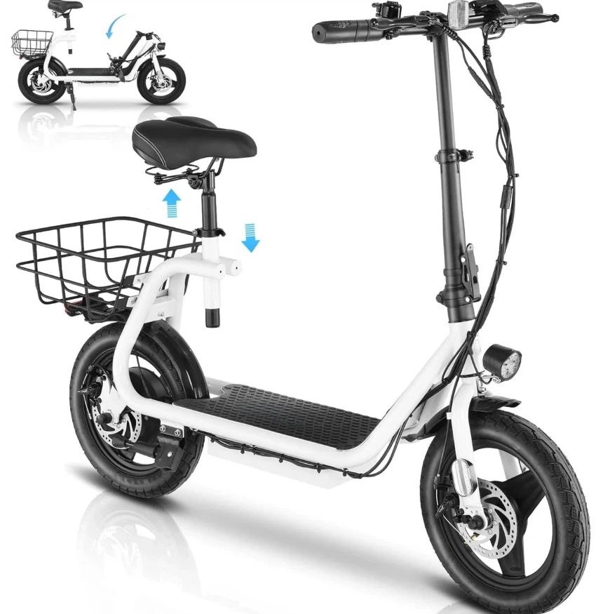 New 750W electric scooter, with adjustable seat, led and basket.