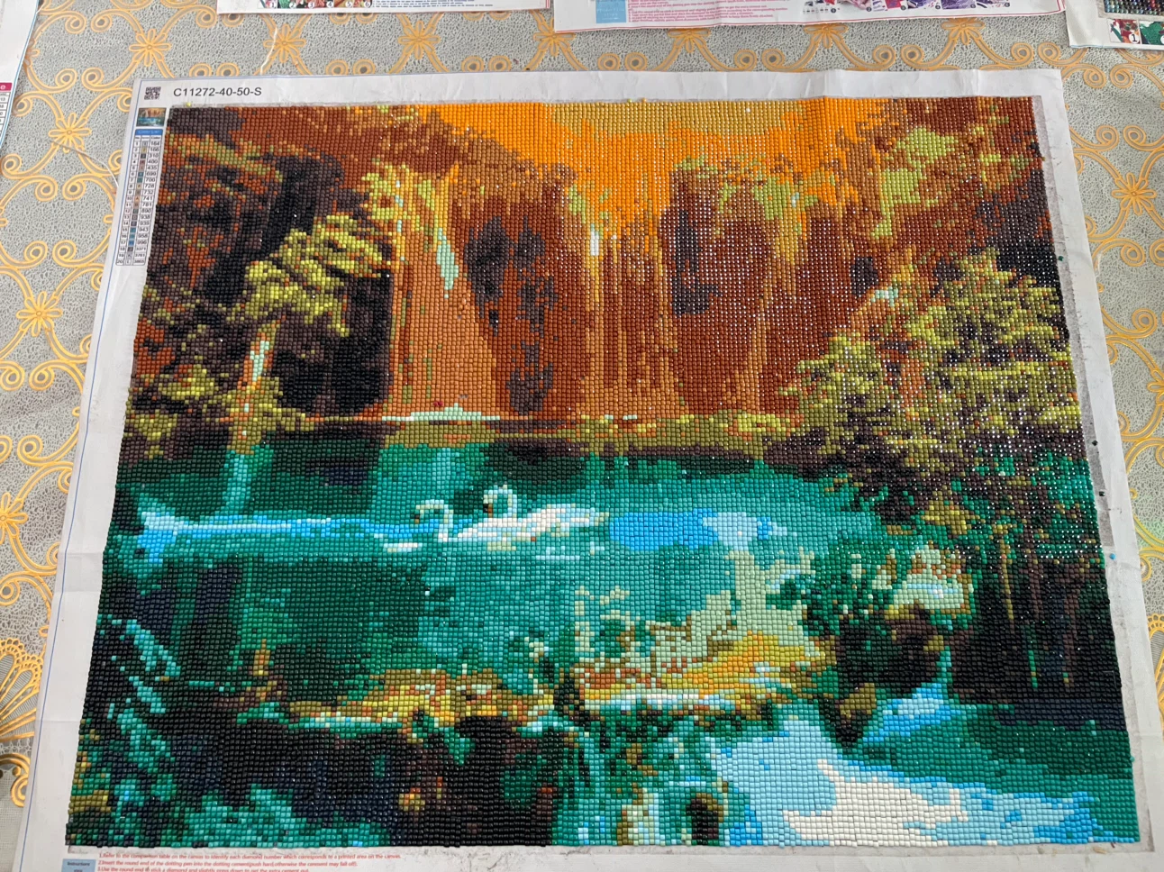 Diamond Painting Kit - Waterfall Swans Scene 40x50cm