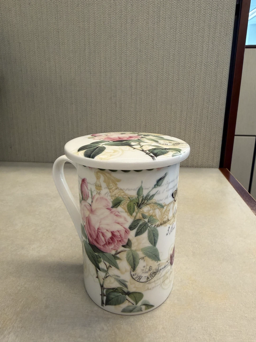 Kent Pottery French Floral motif mug with lid