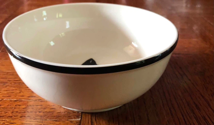White Ceramic Bowl with Black Cat Design