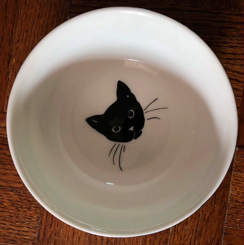 White Ceramic Bowl with Black Cat Design - photo 2