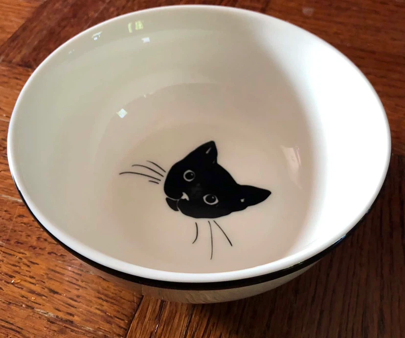 White Ceramic Bowl with Black Cat Design - photo 3