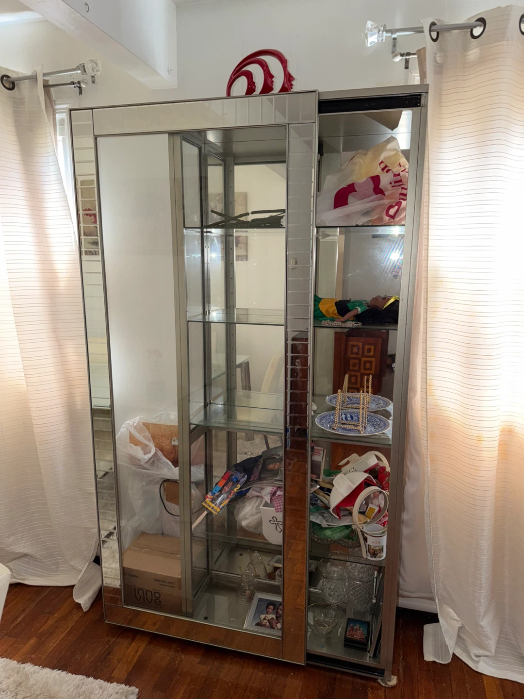 Mirrored Display Cabinet with Glass Shelves