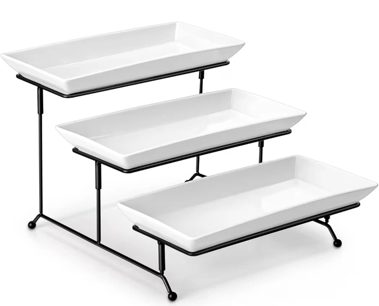 3-Tier White Ceramic Serving Platter Stand