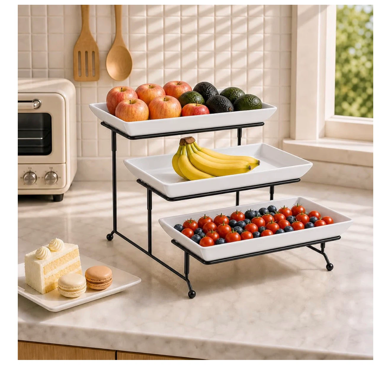 3-Tier White Ceramic Serving Platter Stand - photo 2