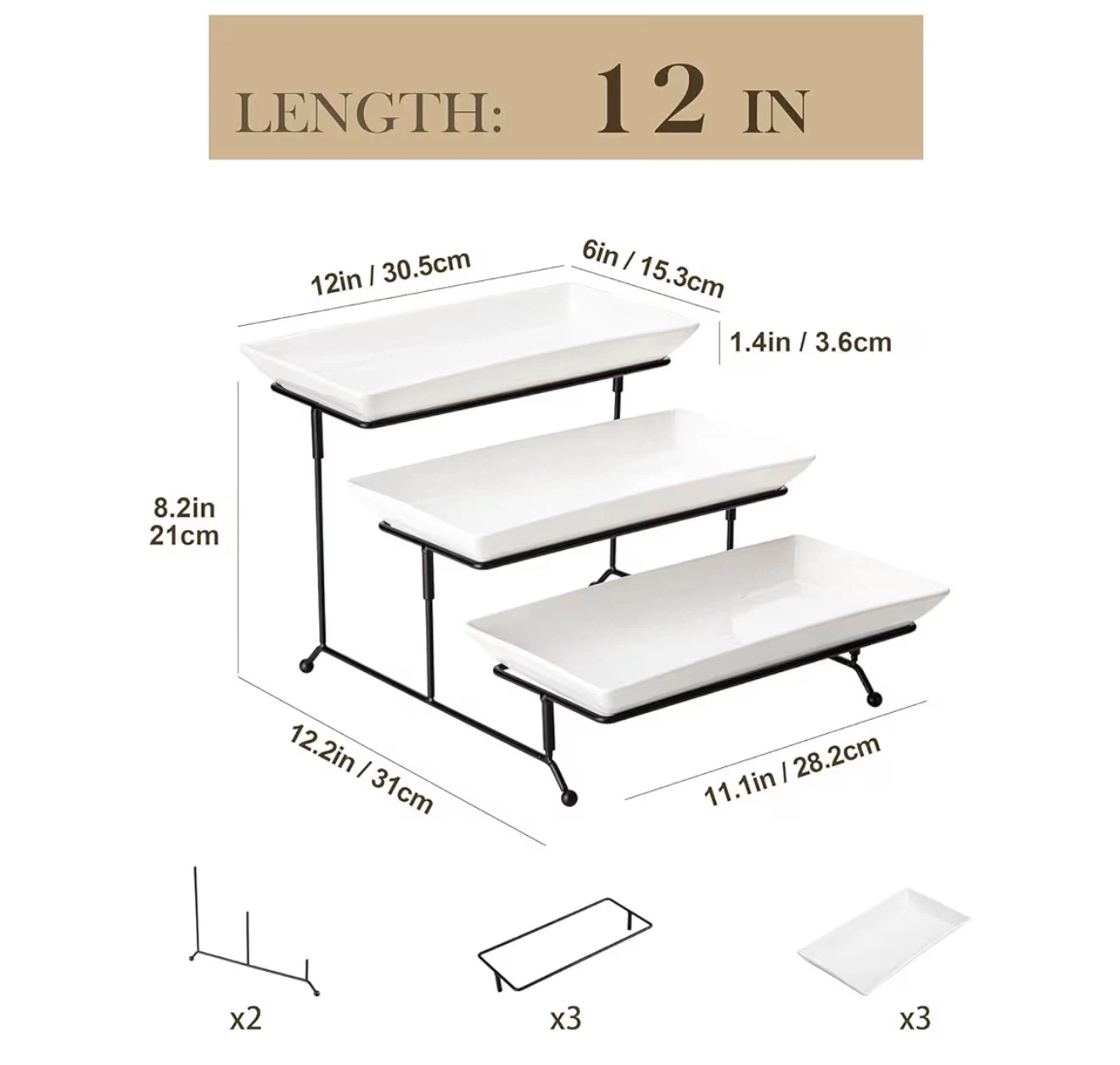 3-Tier White Ceramic Serving Platter Stand - photo 3