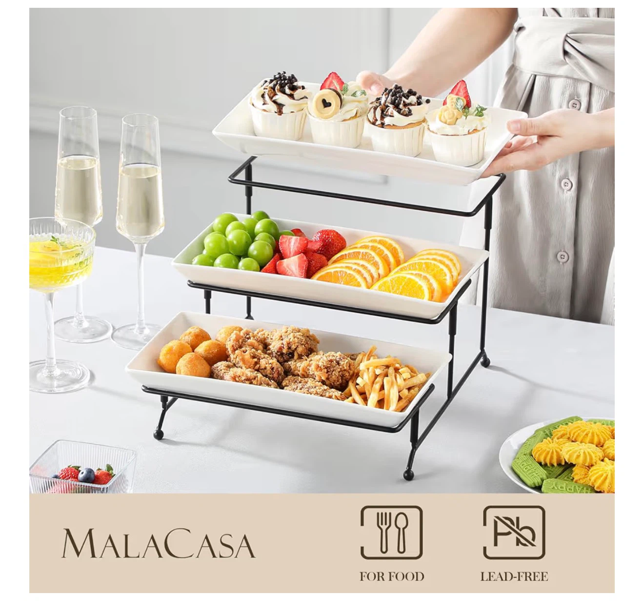 3-Tier White Ceramic Serving Platter Stand - photo 4