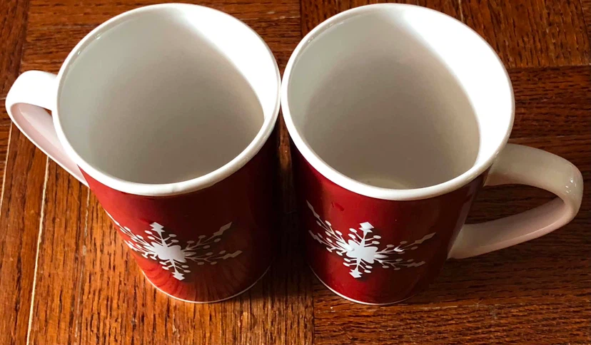 2 Red Snowflake Mugs