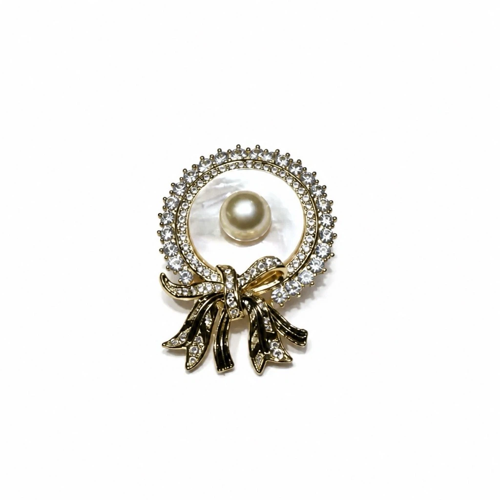 Women's South Sea Pearl and Crystal Bow Brooch