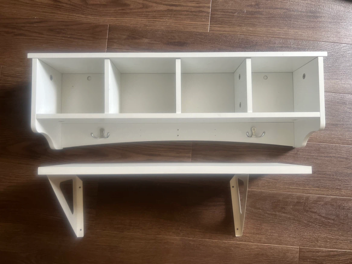 White Shelf with Cubbies and Hooks