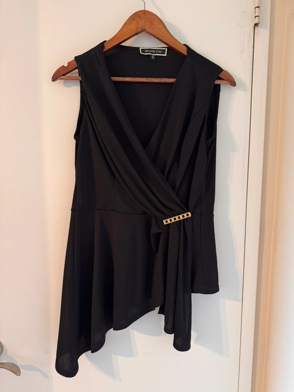 Melanie Lyne Black Sleeveless Wrap Top - Size M
