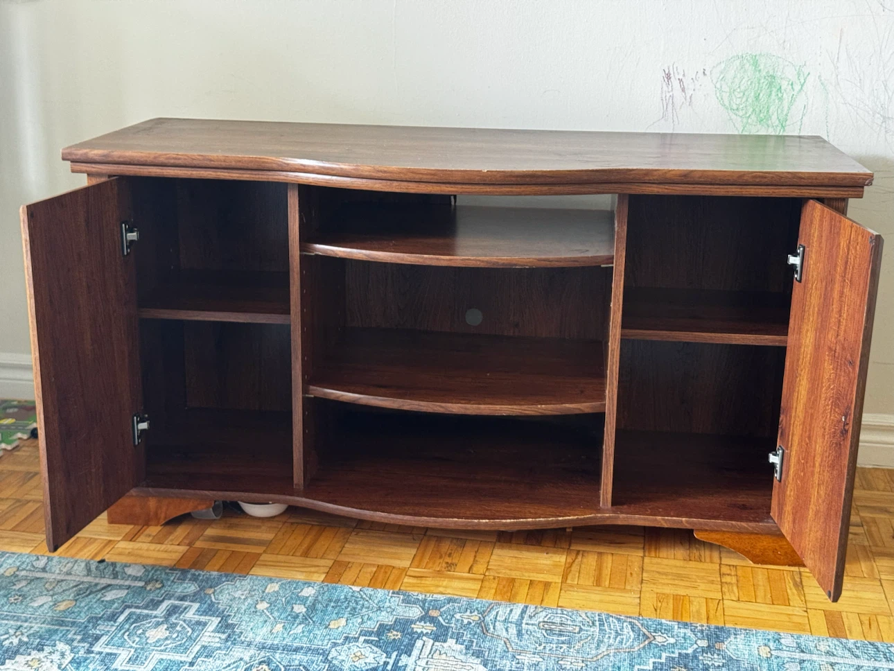 Dark Wood Curved Front TV Stand Media Console