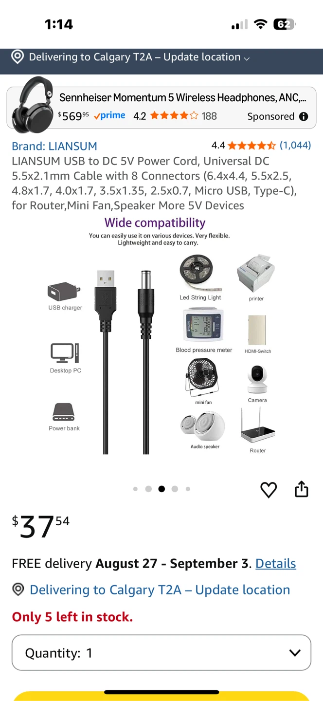 LIANSUM USB to DC 5V Power Cord with 10  Connectors - photo 5