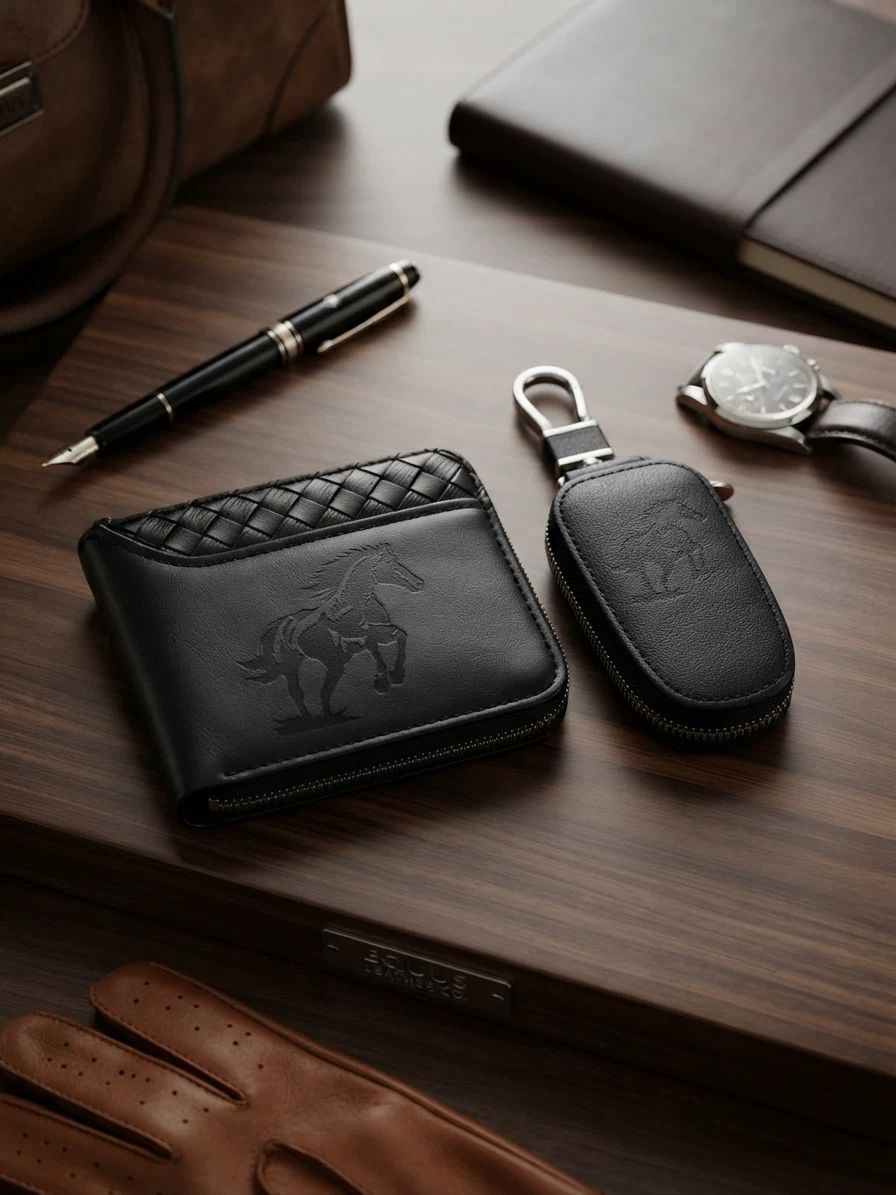2 Pcs Premium Men’s Wallet and Key Fob Case