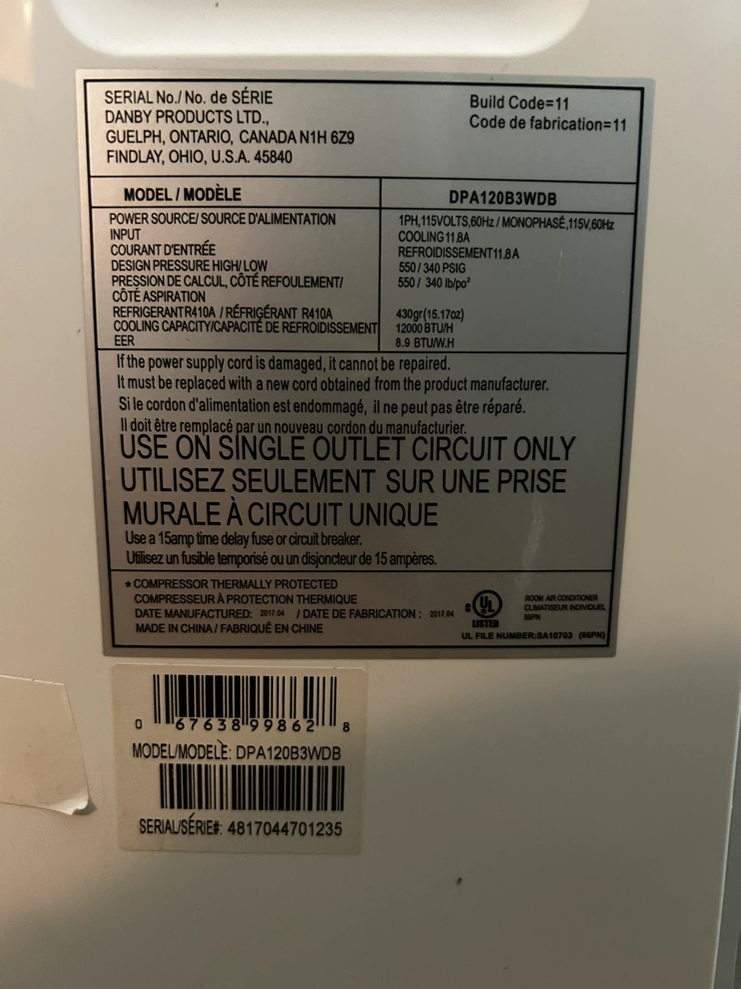 Danby 12,000 BTU Portable Air Conditioner - photo 3
