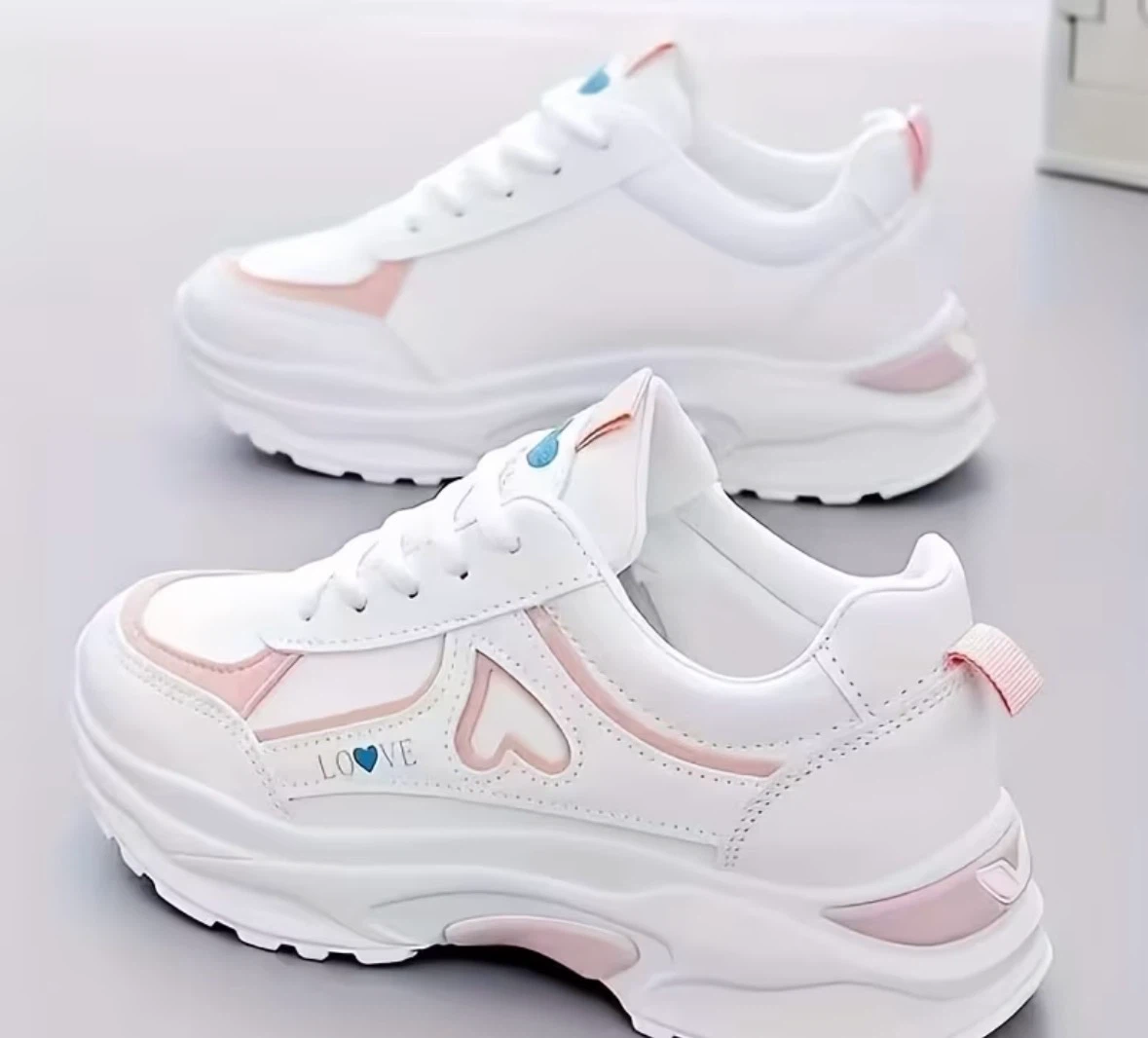 White & Pink "LOVE" Heart Sneakers