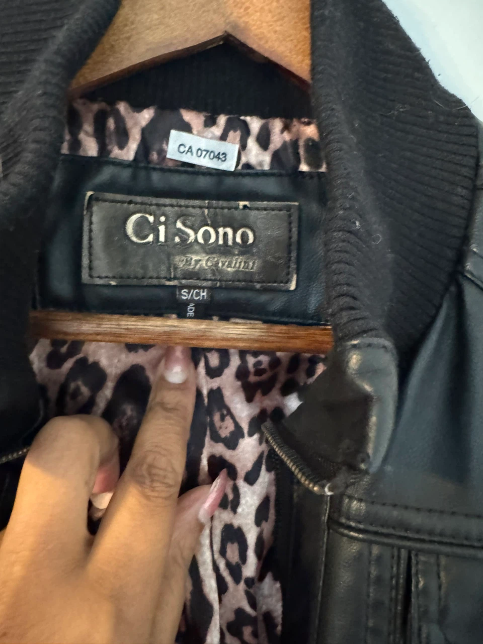 Black Faux Leather Jacket with Leopard Print Lining - photo 3