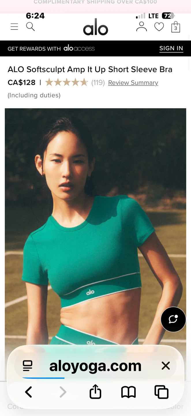 ALO SoftSculpt Amp It Up Short Sleeve Bra - Emerald Isle - M/M - photo 3