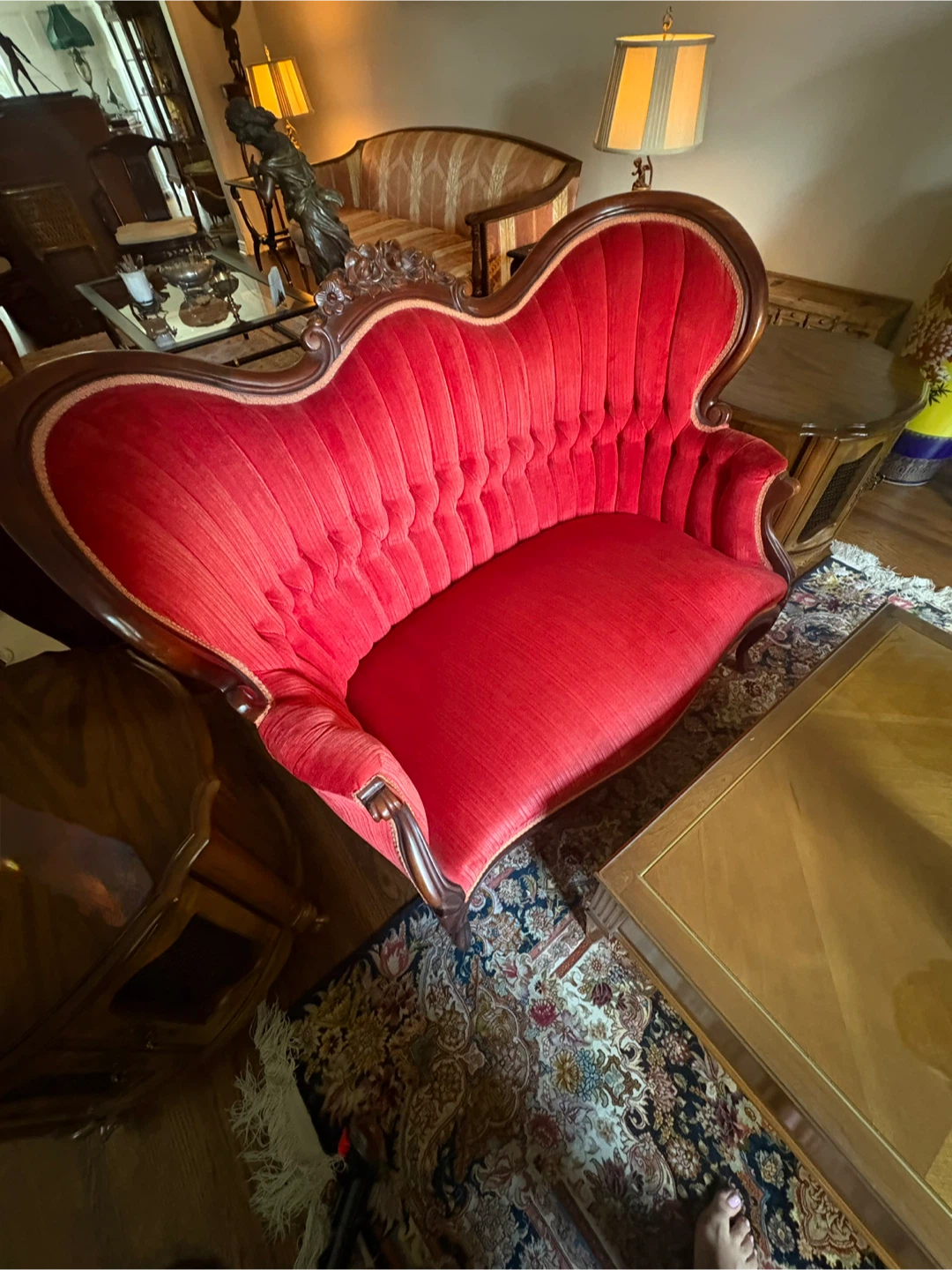 Antique Red Velvet Sofa and Chairs Set - photo 4