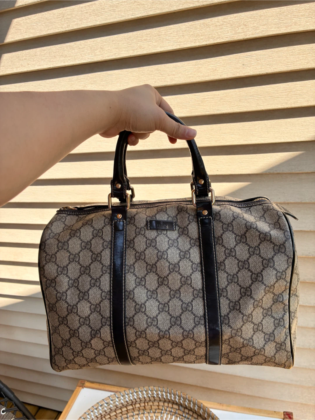Gucci Brown GG Supreme Canvas Satchel  ( with entrupy)