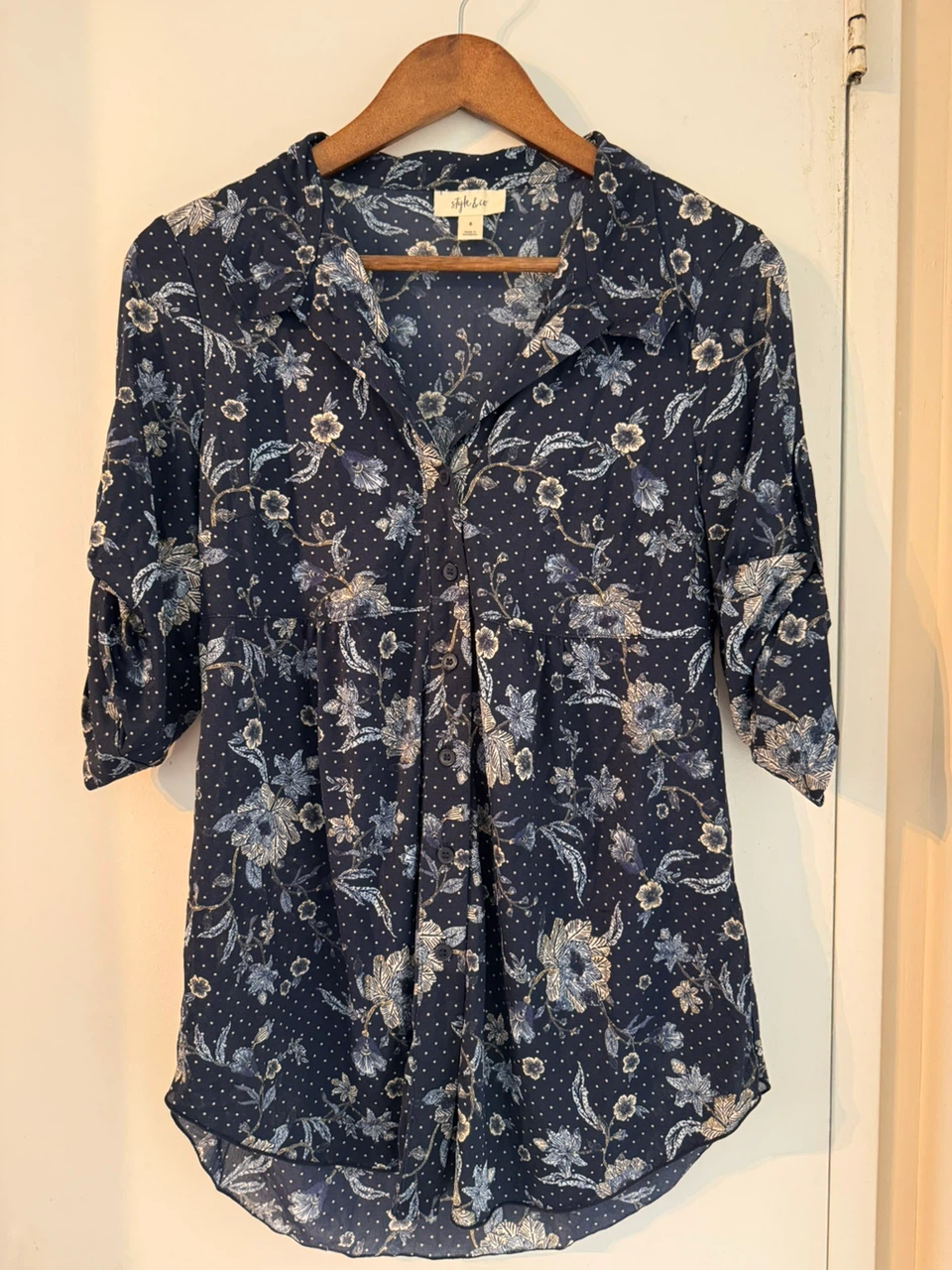 Style & Co Navy Floral Print Blouse - Size S