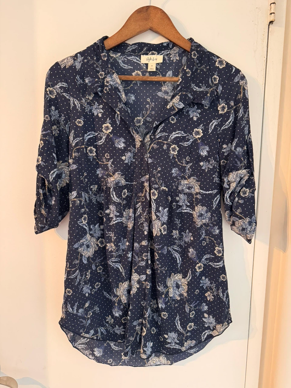 Style & Co Navy Floral Print Blouse - Size S - photo 2